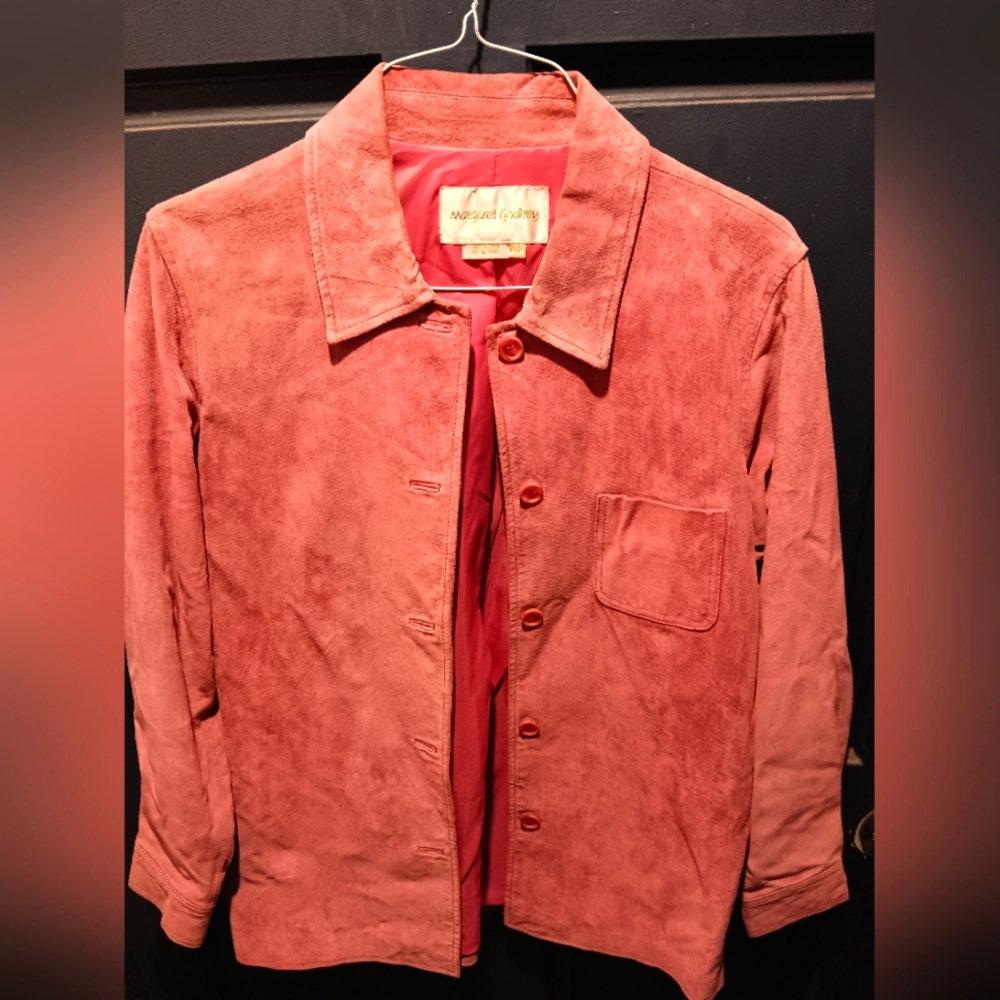 Vintage dusty rose leather suede jacket button front